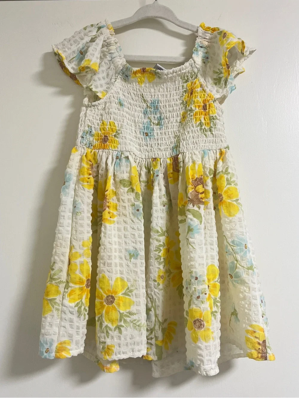 Old Navy Sunflower Printed Flutter-Sleeve Smocked Dress & Matching Cardigan 3T